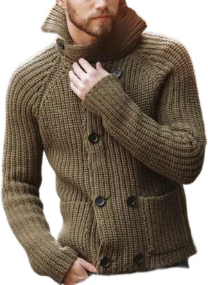TOSHIKII Mens Fashion Stand Collar Cardigan Sweater Men's Casual Button Down Cable Chunky Knitted Sweater