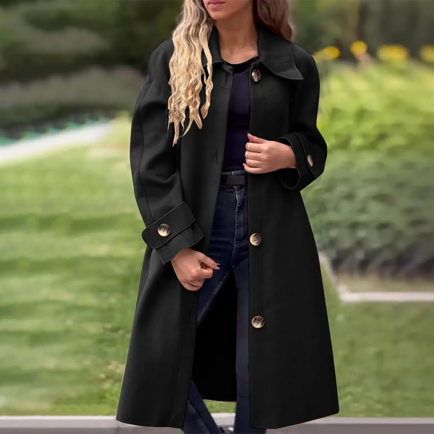 Trench Coats for Women Long Jacket Loose Fitting Warm Winter Outwear Fashion Lapel Jacket Coats Long Coats for Women