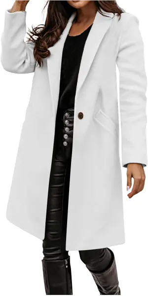 Trendy Fall Winter Trench Coat for Women Long Parka Jackets Elegant Suit Collar Blazer Cardigan Windbreaker