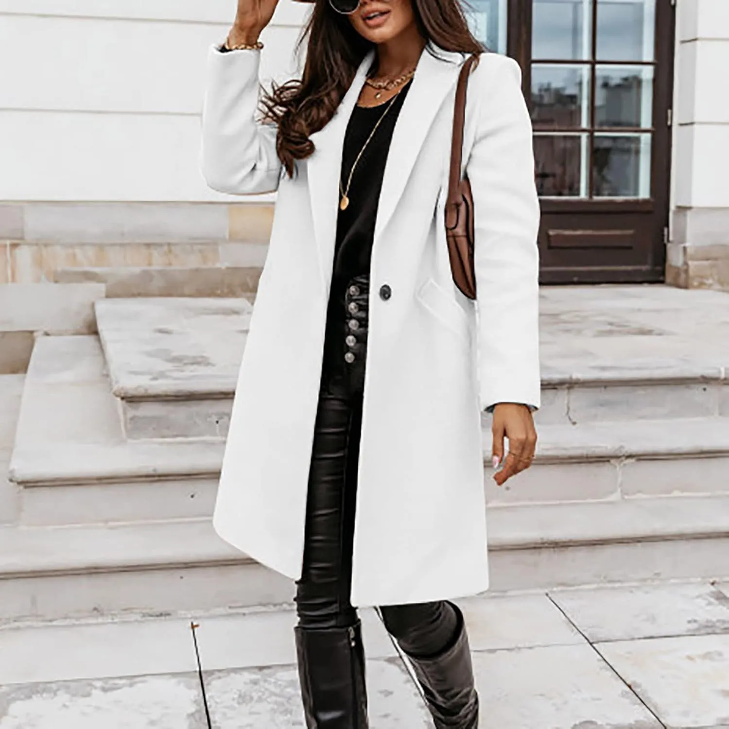 Trendy Fall Winter Trench Coat for Women Long Parka Jackets Elegant Suit Collar Blazer Cardigan Windbreaker