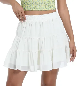 Tsher Women's High Elastic Waist Ruffle Casual Boho A-line Mini Skirts 0328