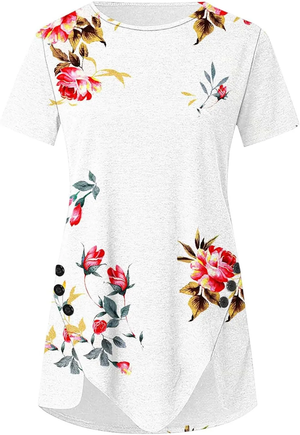 Tunic Tops for Women Loose Fit Dressy Short Sleeve Blouse Casual Floral Print T Shirt Summer Trendy Irregular Hem Tee