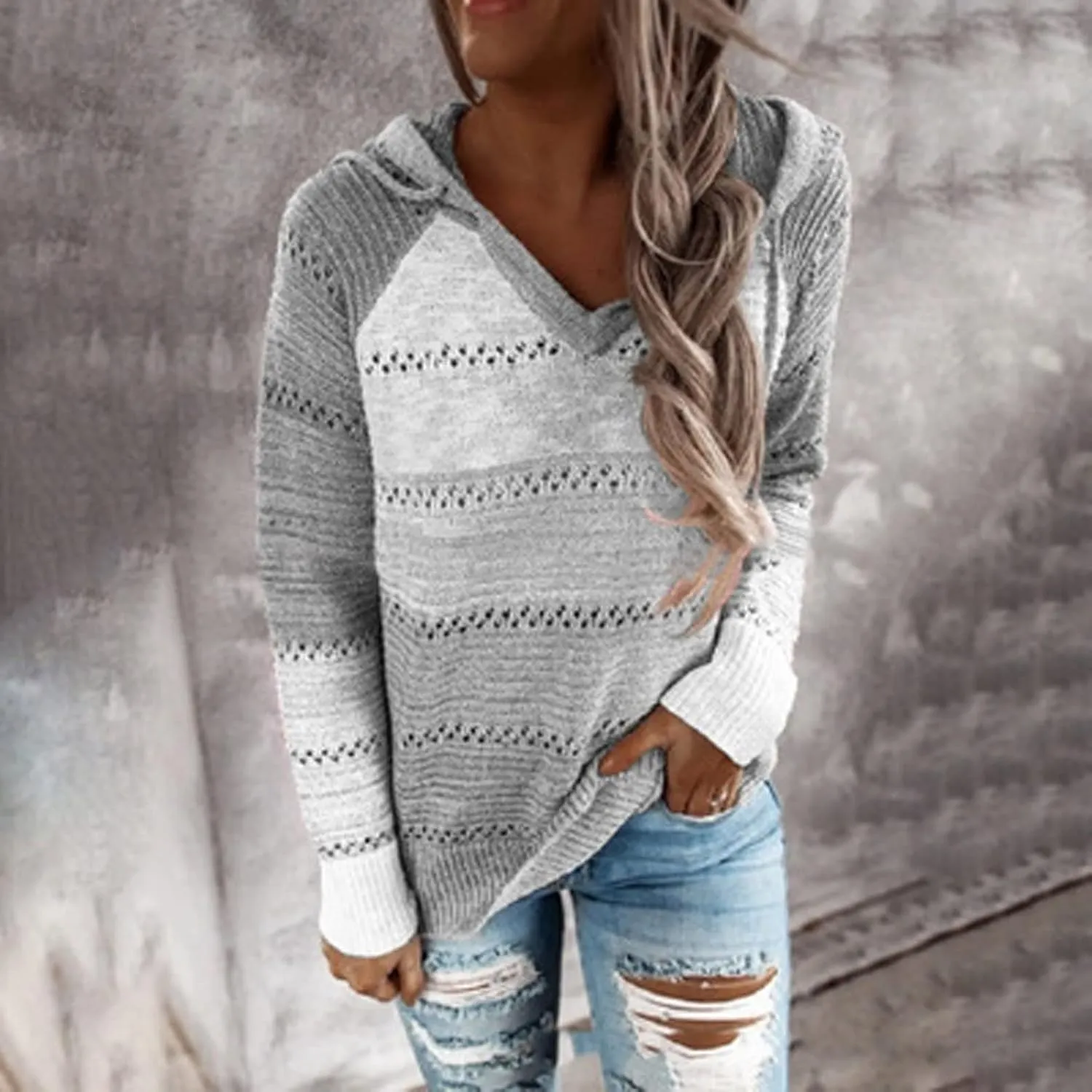 Turtle Necks Tops for Women Oversized Patchwork Hoodies Long Sleeve Hooded Pullover Shirts Thermal Sweater Tops