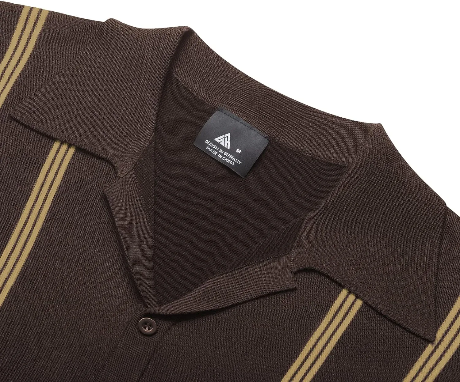 V VALANCH Mens Long Sleeve Knitted Polo Shirts Vintage Vercital Stripe Camp Collar Button Down Shirt