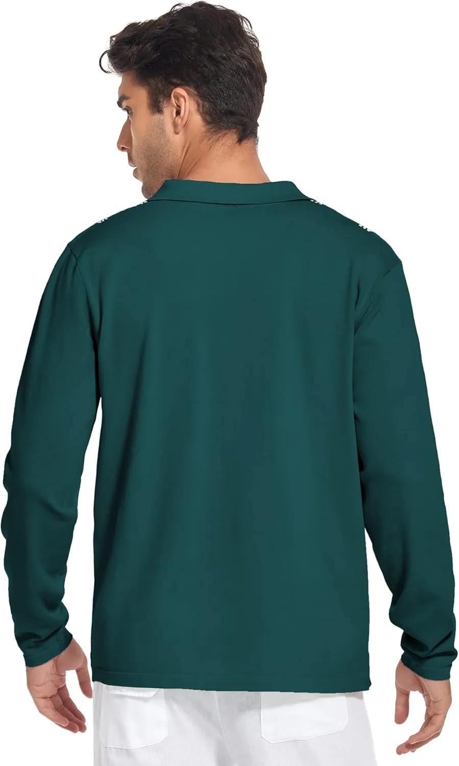 V VALANCH Mens Long Sleeve Knitted Polo Shirts Vintage Vercital Stripe Camp Collar Button Down Shirt
