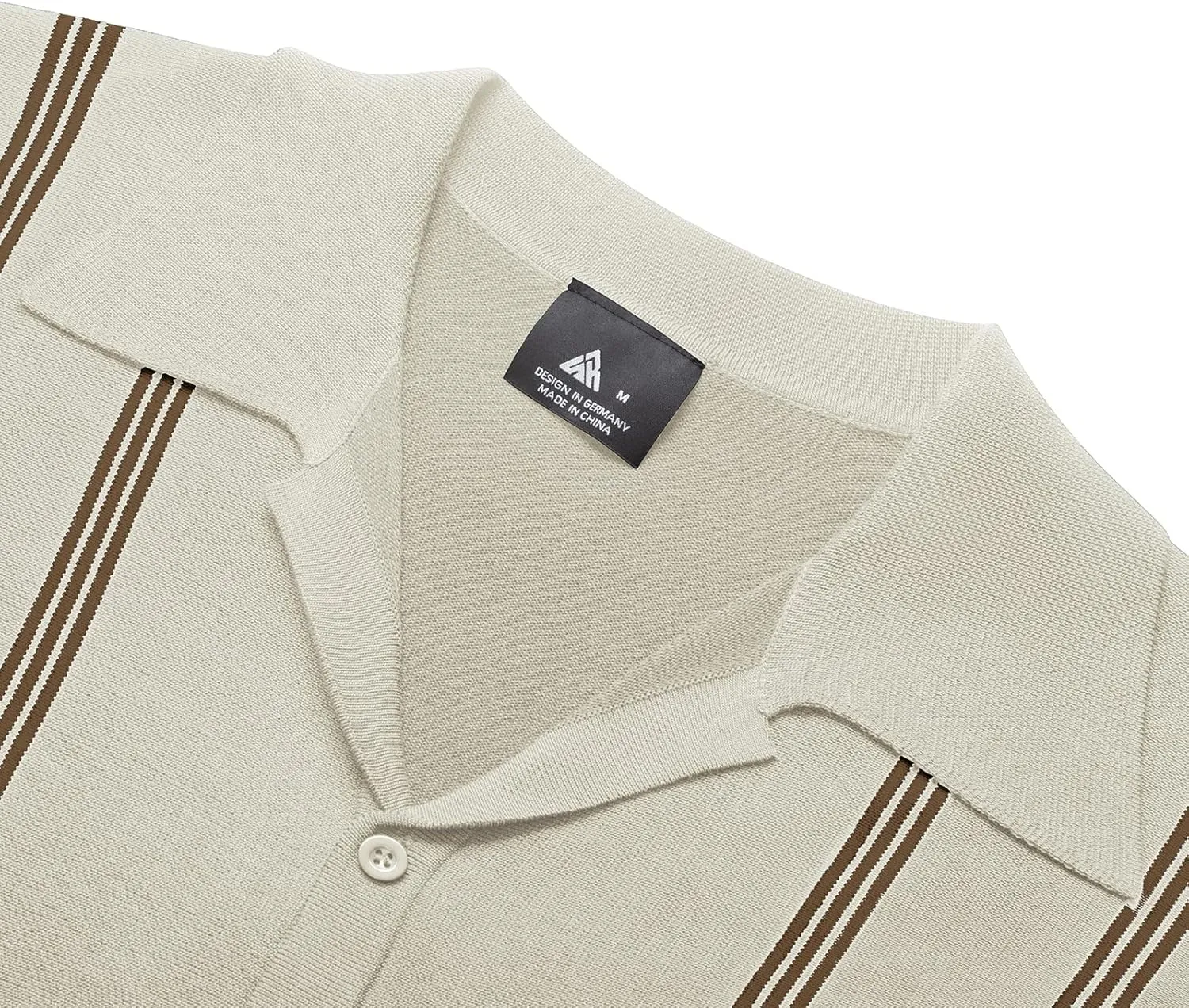 V VALANCH Mens Long Sleeve Knitted Polo Shirts Vintage Vercital Stripe Camp Collar Button Down Shirt