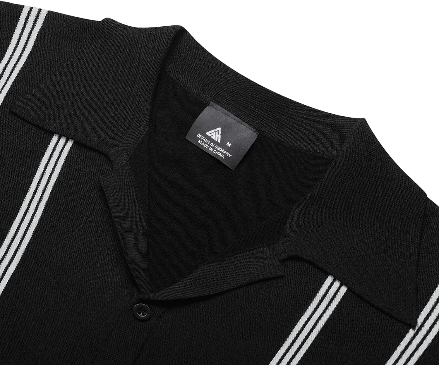 V VALANCH Mens Long Sleeve Knitted Polo Shirts Vintage Vercital Stripe Camp Collar Button Down Shirt