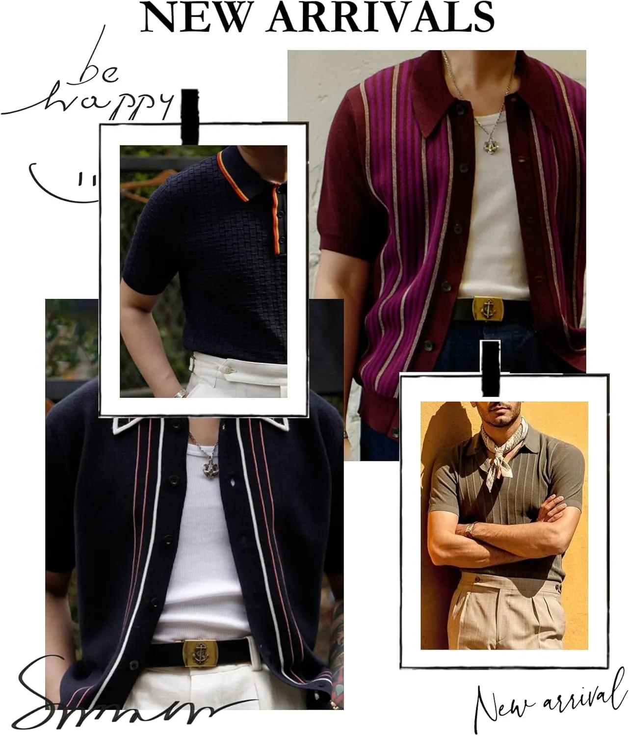 V VALANCH Men's Long/Short Sleeve Knitted Shirts Button Down Vintage Vercital Stripe Camp Collar Polo Shirt
