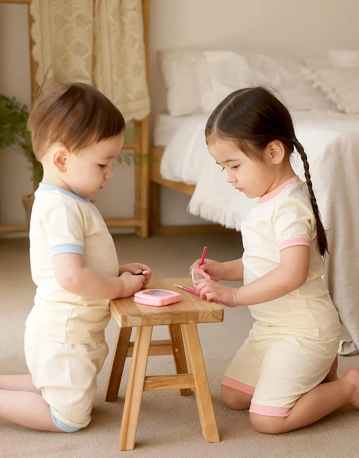 Vaenait Baby 6M-12Y Kids Boys Girls Toddler Solid Cotton Daily Short Summer Pajamas Pyjamas Sleepwear Set Macaron