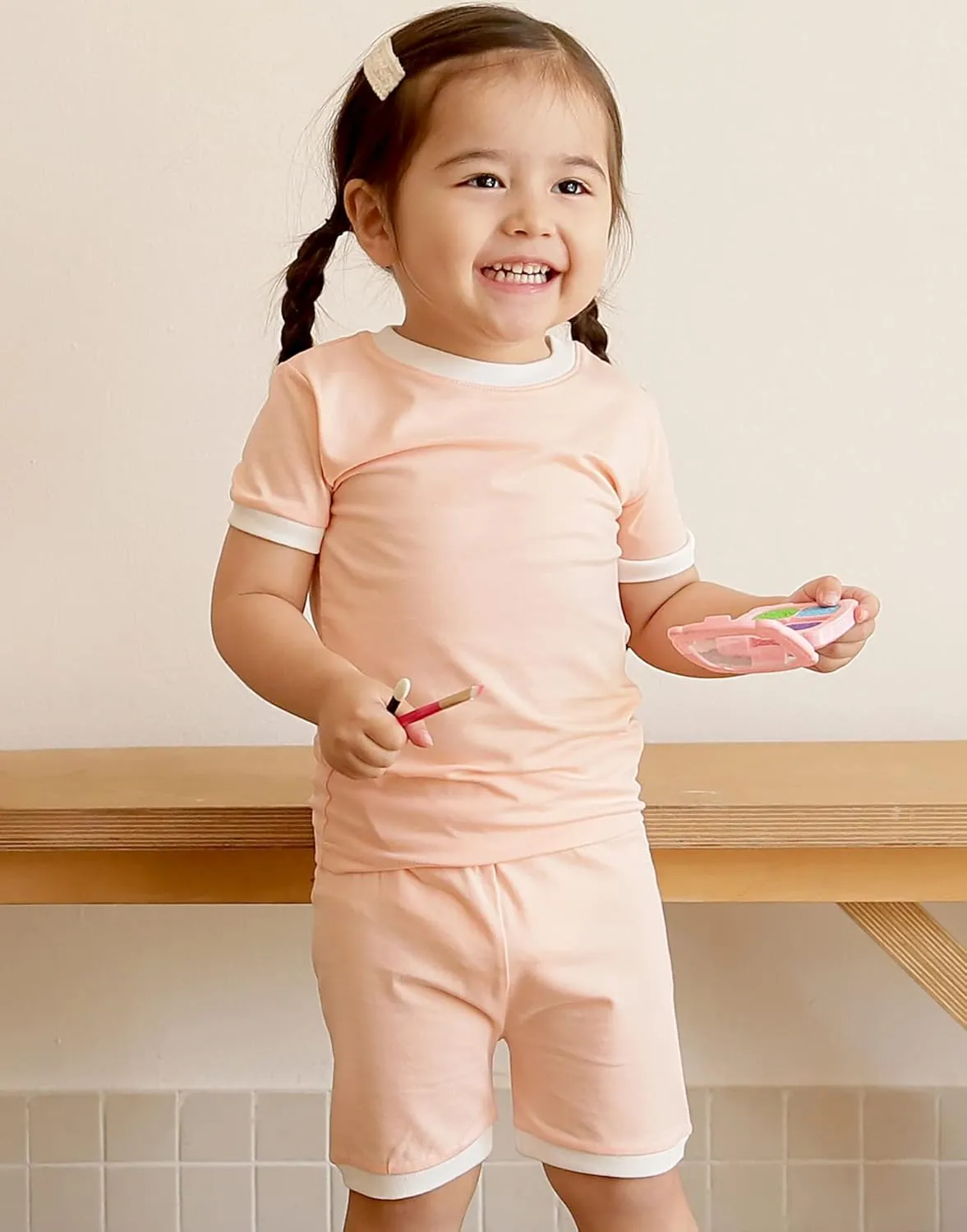 Vaenait Baby 6M-12Y Kids Boys Girls Toddler Solid Cotton Daily Short Summer Pajamas Pyjamas Sleepwear Set Macaron