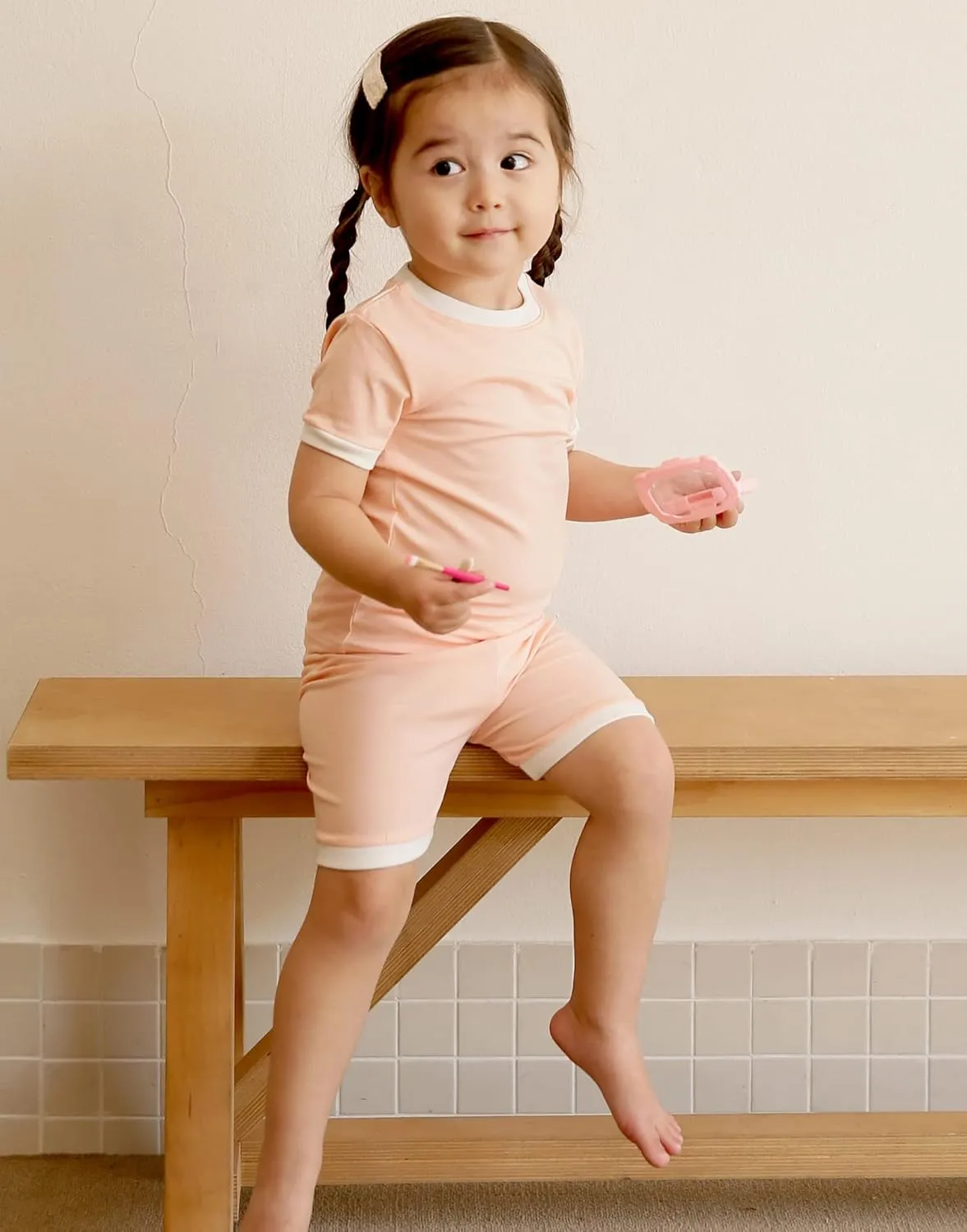 Vaenait Baby 6M-12Y Kids Boys Girls Toddler Solid Cotton Daily Short Summer Pajamas Pyjamas Sleepwear Set Macaron