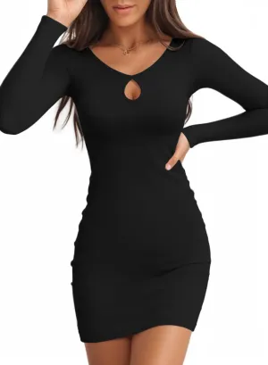 Valiamcep Women's Long Sleeve Dress Crewneck Bodycon Dresses Ribbed Knit Stretchable Elasticity Slim Fit Casual Mini Dress
