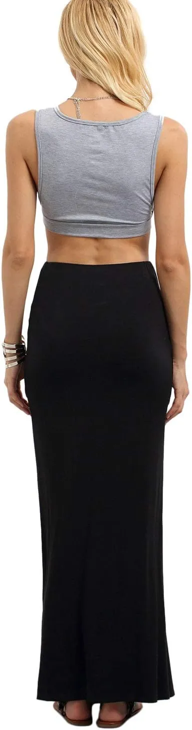 Verdusa Women's Solid Color High Waist Side Split Maxi Skirt