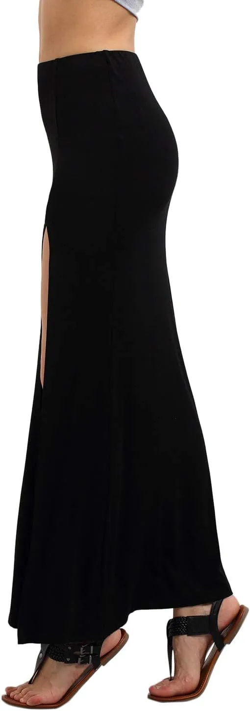 Verdusa Women's Solid Color High Waist Side Split Maxi Skirt