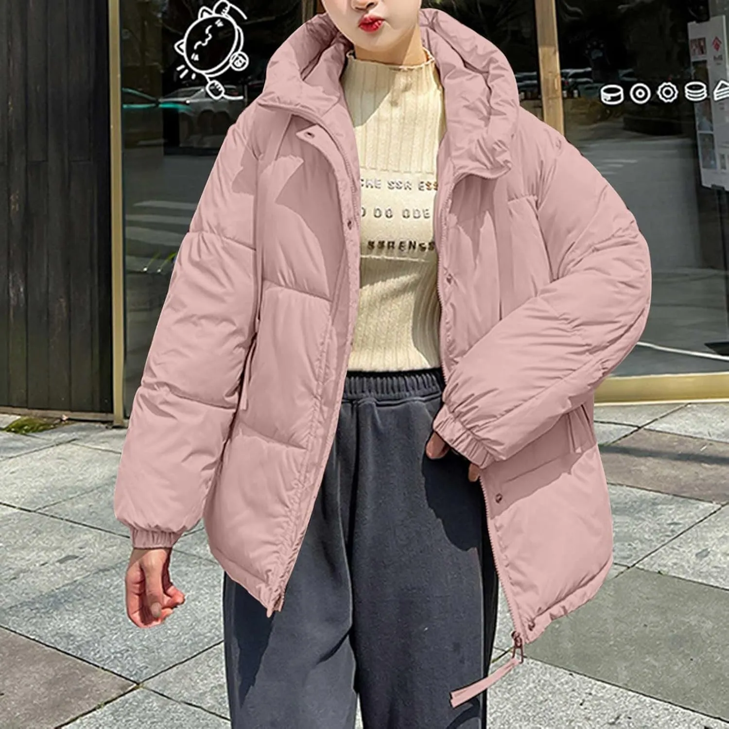 Warm Winter Coats for Women 2024 Trendy Loose Hooded Puffer Jacket Down Coat Puffy Wadded Jackets Overcoat