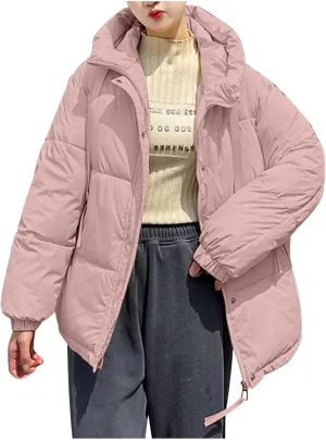 Warm Winter Coats for Women 2024 Trendy Loose Hooded Puffer Jacket Down Coat Puffy Wadded Jackets Overcoat