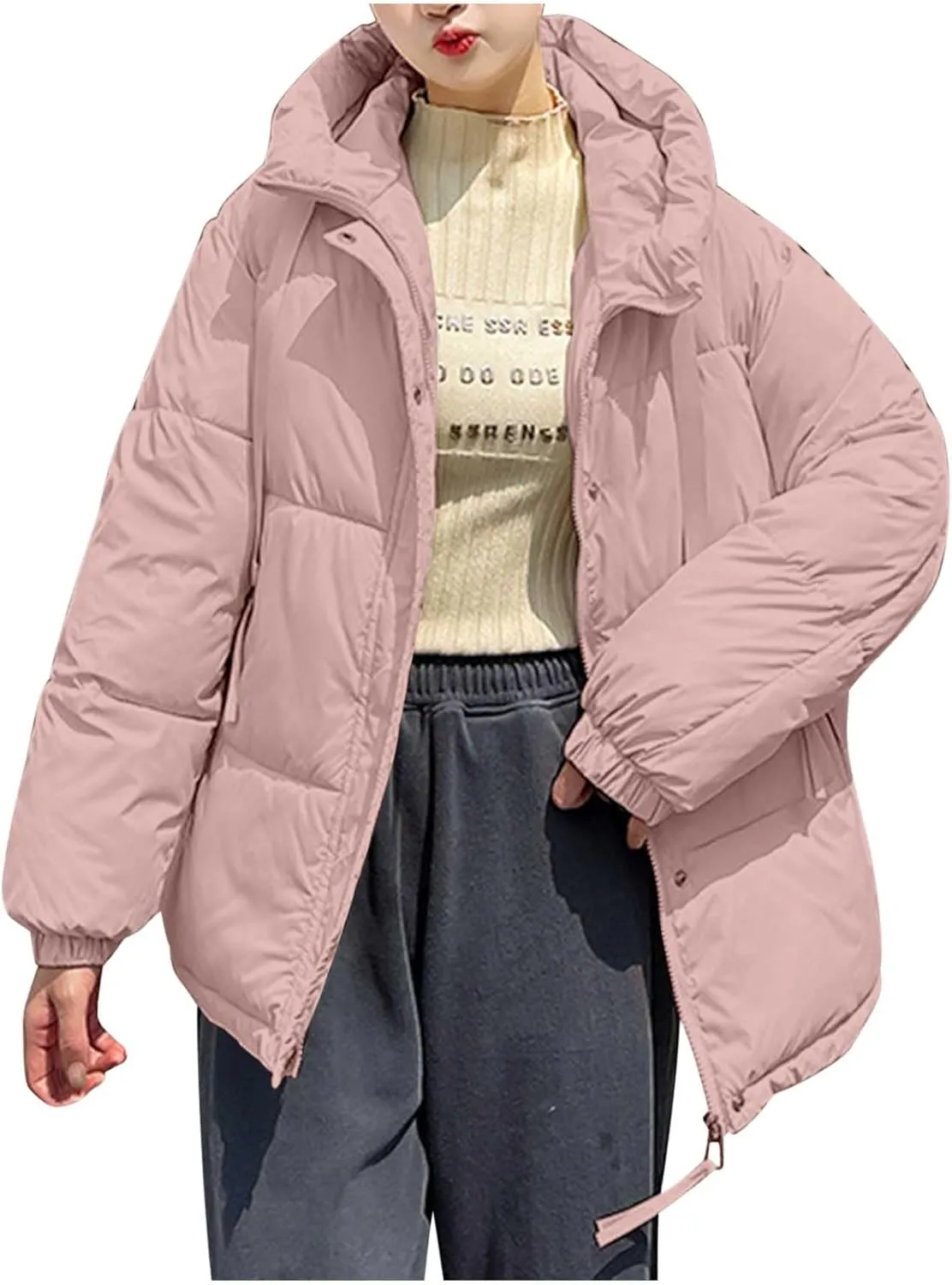 Warm Winter Coats for Women 2024 Trendy Loose Hooded Puffer Jacket Down Coat Puffy Wadded Jackets Overcoat
