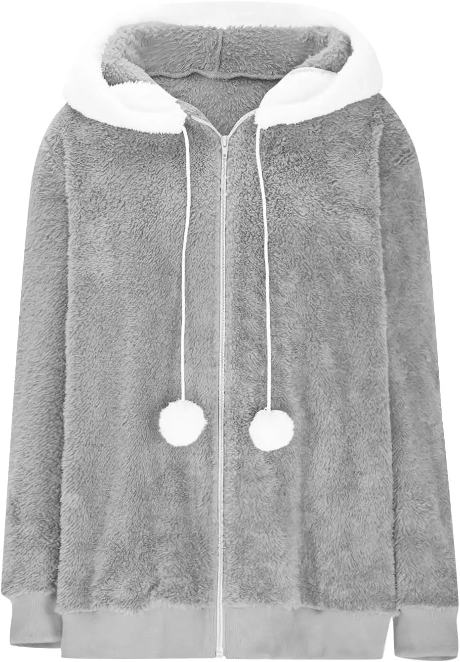 Warm Winter Coats for Women Fuzzy Fleece Jacket Fur Hooded Color Block Cardigan Zip Up Outerwear with Pockets