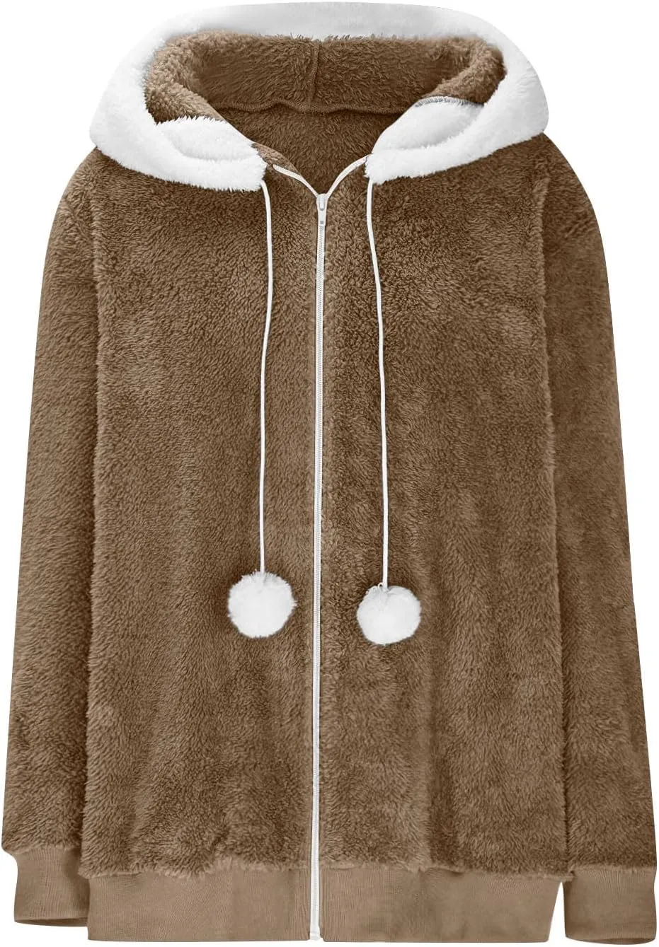 Warm Winter Coats for Women Fuzzy Fleece Jacket Fur Hooded Color Block Cardigan Zip Up Outerwear with Pockets