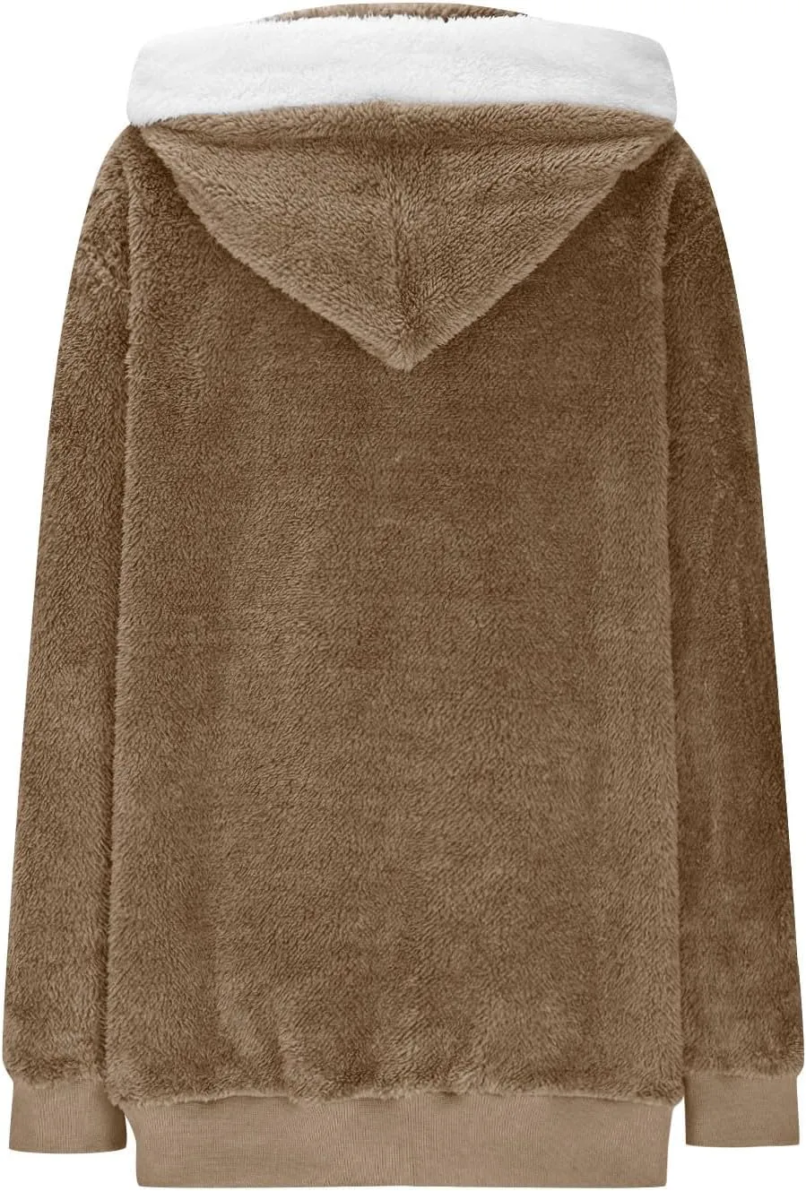Warm Winter Coats for Women Fuzzy Fleece Jacket Fur Hooded Color Block Cardigan Zip Up Outerwear with Pockets