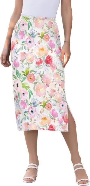 Watercolor Floral Botanical Boho Women's Midi Length Skirt Womens Split Beach Skirt High Waisted Beach Long Skirt