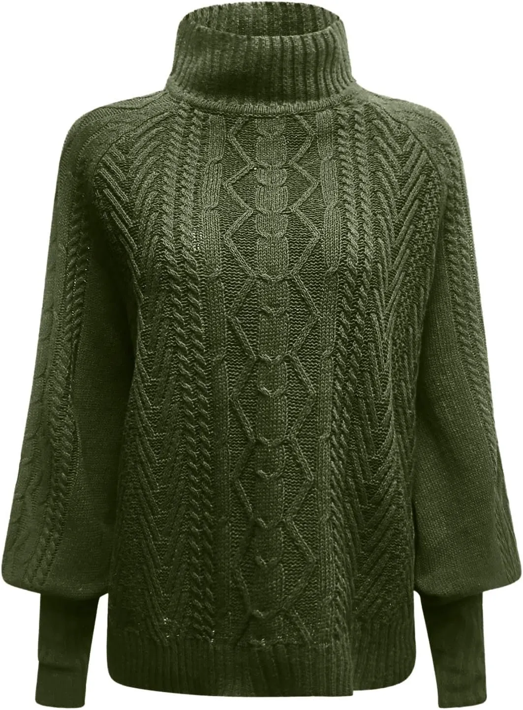 Women 2023 Fall Winter Sweater Mock Neck Balloon Sleeve Sweater Solid Lantern Sleeve Pullover Winter Chunky Sweater
