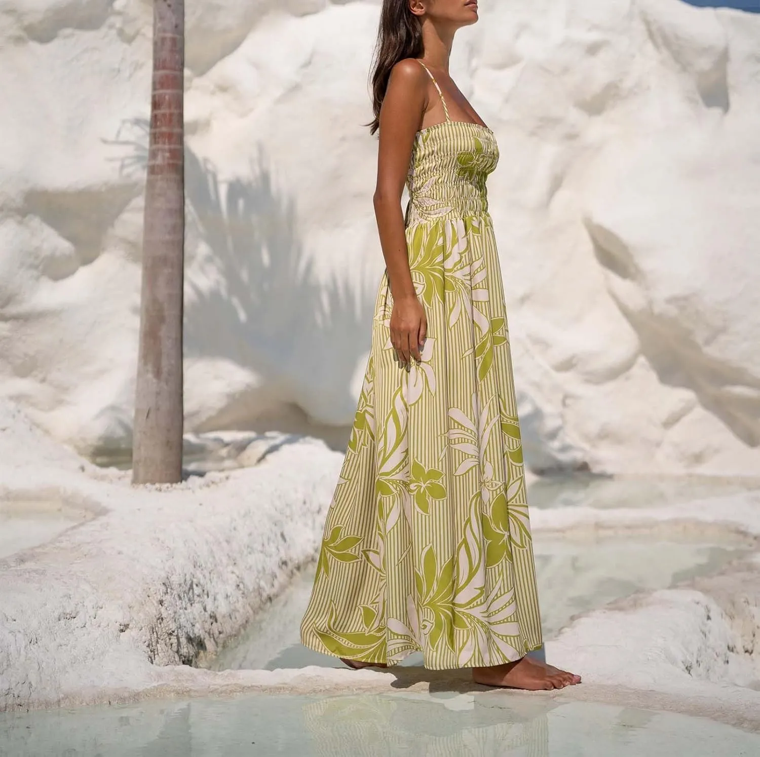 Women Boho Floral Backless Maxi Dress Y2K Spaghetti Strap Sleeveless Bodycon Long Dress Sexy Going Out Sundress