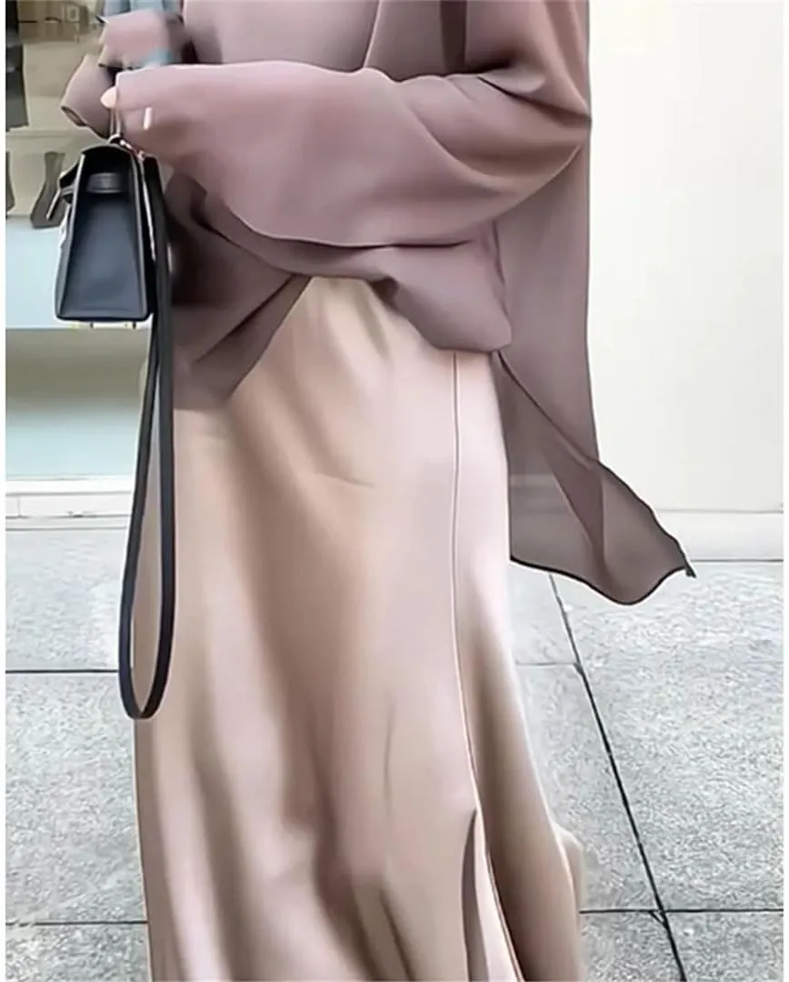 Women Elegant Satin Skirts High Waist Loose Long Skirts
