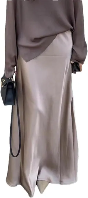 Women Elegant Satin Skirts High Waist Loose Long Skirts