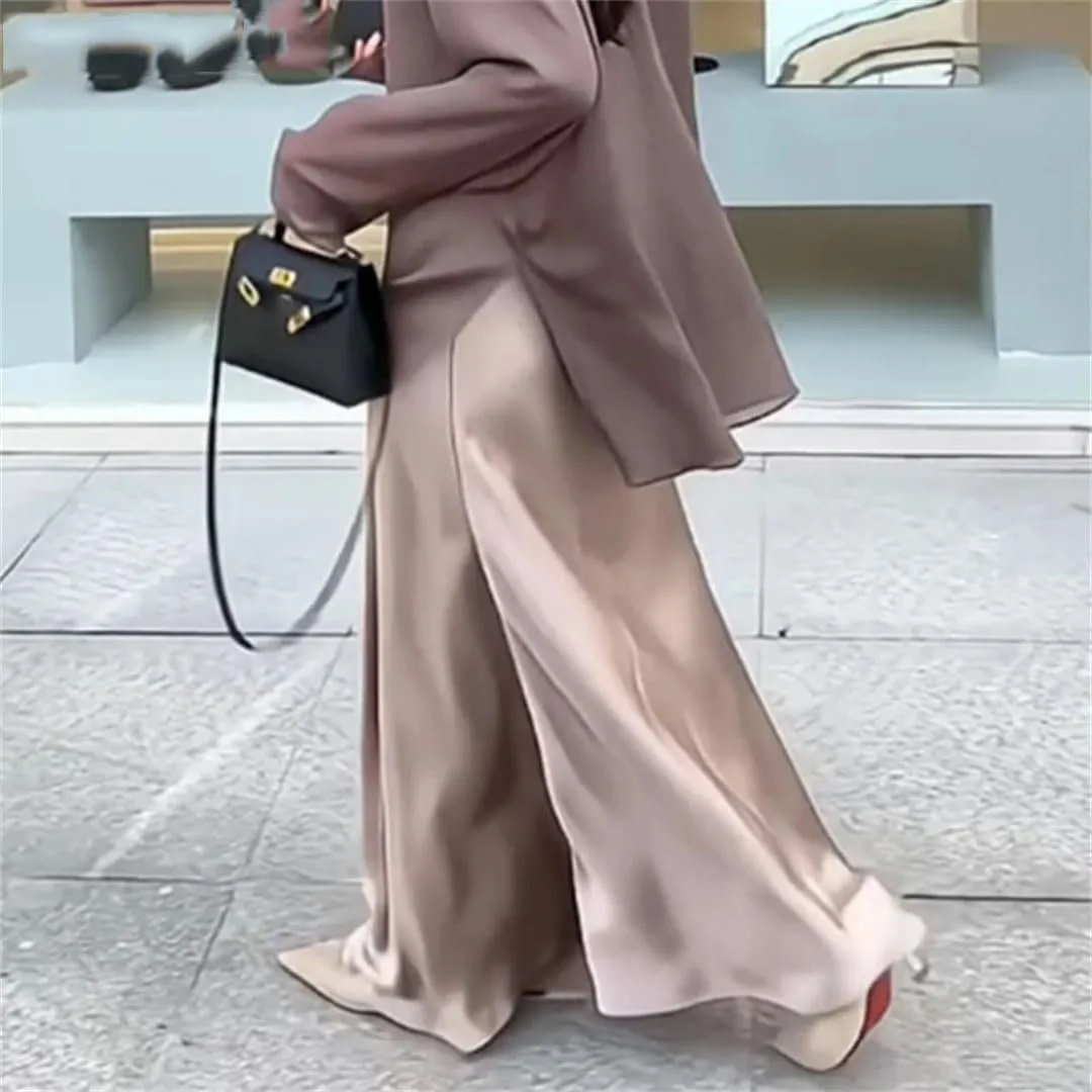 Women Elegant Satin Skirts High Waist Loose Long Skirts