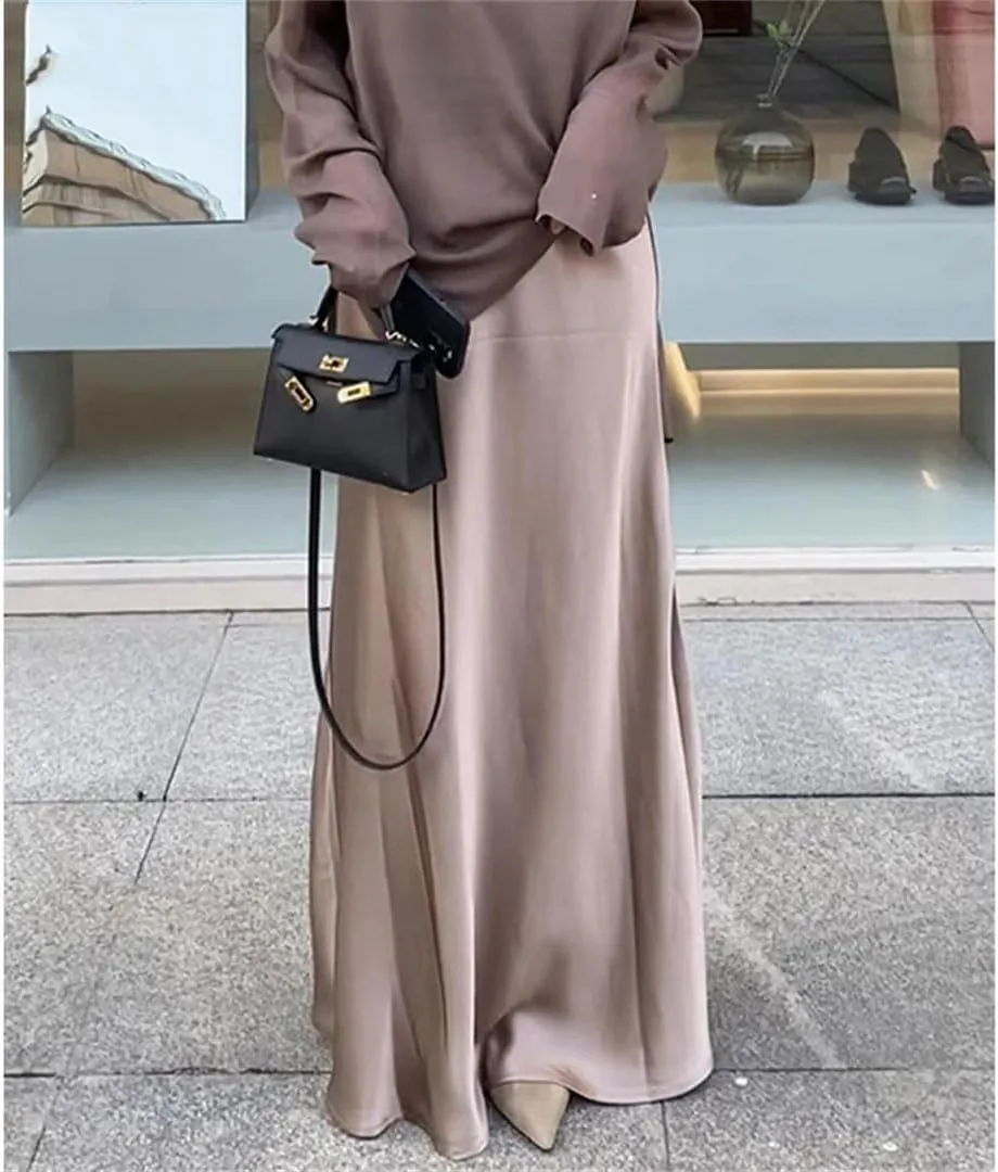 Women Elegant Satin Skirts High Waist Loose Long Skirts
