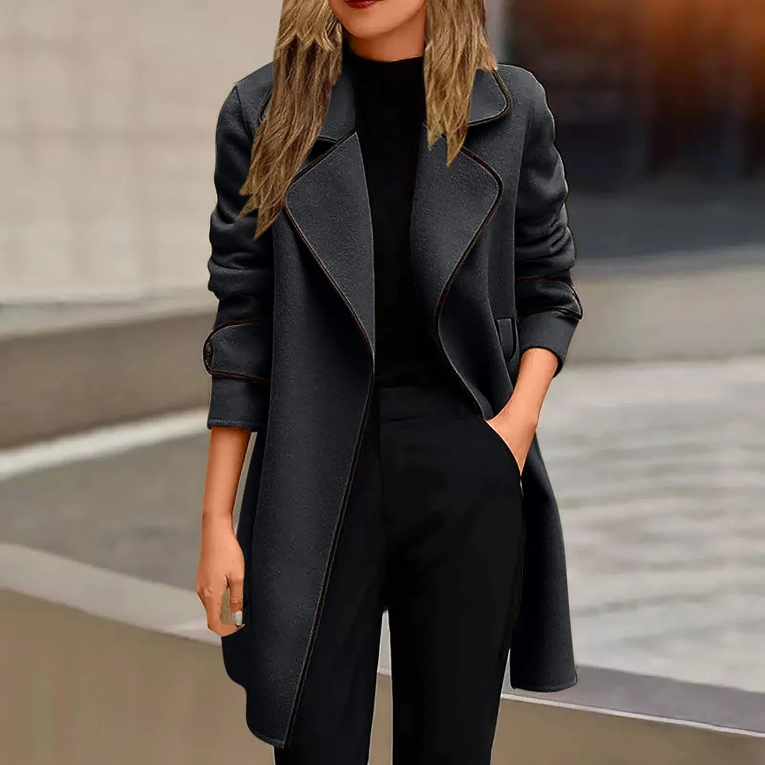 Women Fashion Trench Coat Lady Warm Winter Jackets Open Front Cardigan Long Windbreaker Parka Coats Outwear