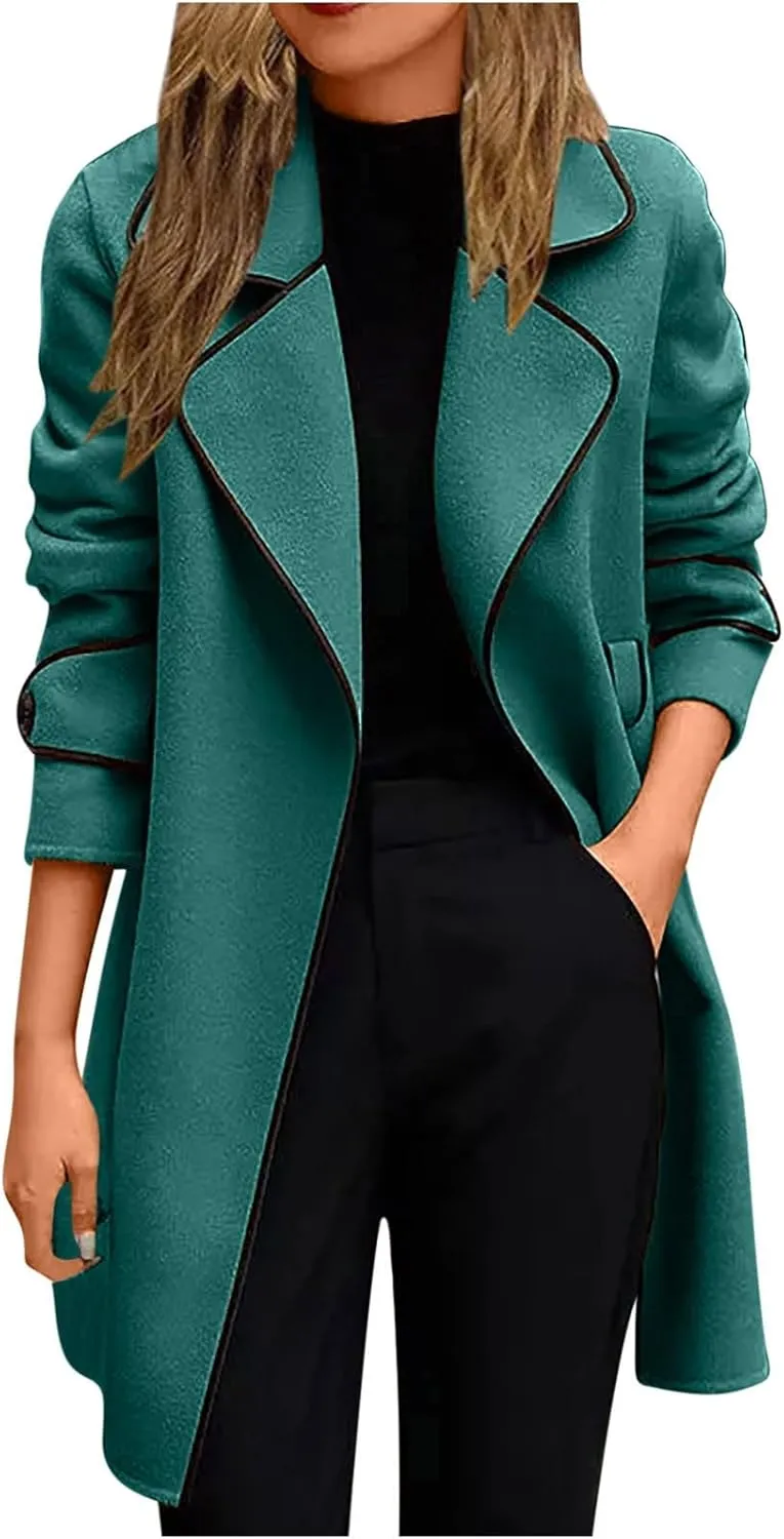 Women Fashion Trench Coat Lady Warm Winter Jackets Open Front Cardigan Long Windbreaker Parka Coats Outwear