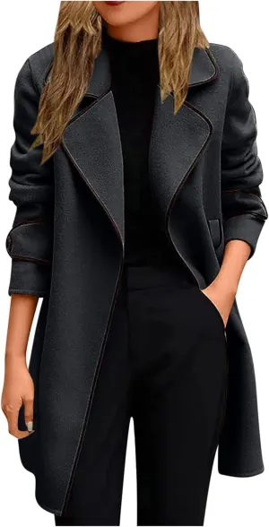 Women Fashion Trench Coat Lady Warm Winter Jackets Open Front Cardigan Long Windbreaker Parka Coats Outwear