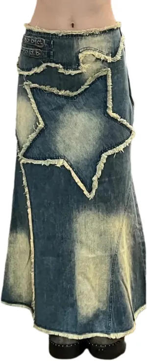 Women High Waist Denim Skirts Solid Color Tassel Hem Long Jeans Skirts Spring Summer Casual Skirts Streetwear