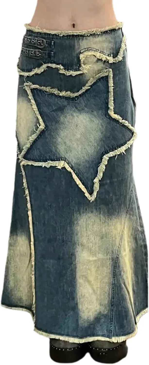 Women High Waist Denim Skirts Solid Color Tassel Hem Long Jeans Skirts Spring Summer Casual Skirts Streetwear