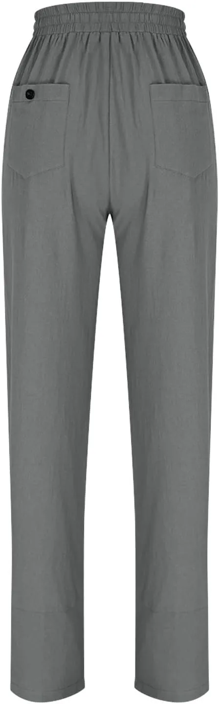 Women High Waisted Pants with Pockets Straight Leg Casual Trousers Pants Beach Summer Pants Loose Vacation Pants