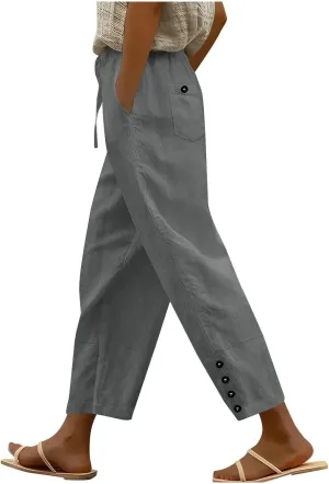 Women High Waisted Pants with Pockets Straight Leg Casual Trousers Pants Beach Summer Pants Loose Vacation Pants
