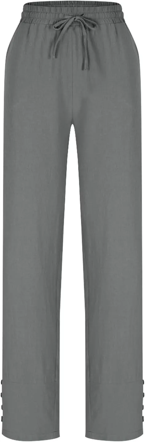 Women High Waisted Pants with Pockets Straight Leg Casual Trousers Pants Beach Summer Pants Loose Vacation Pants