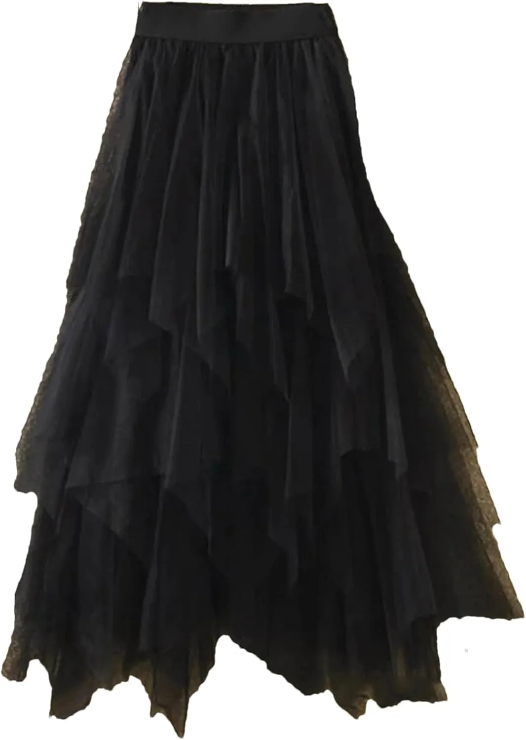 Women Irregular Tulle Skirts Fashion Elastic High Waist Mesh Skirt Pleated Long Skirts Midi Skirts Femmle