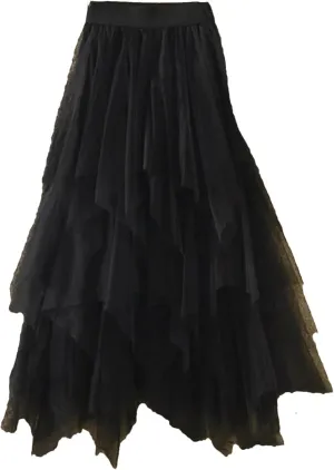 Women Irregular Tulle Skirts Fashion Elastic High Waist Mesh Skirt Pleated Long Skirts Midi Skirts Femmle