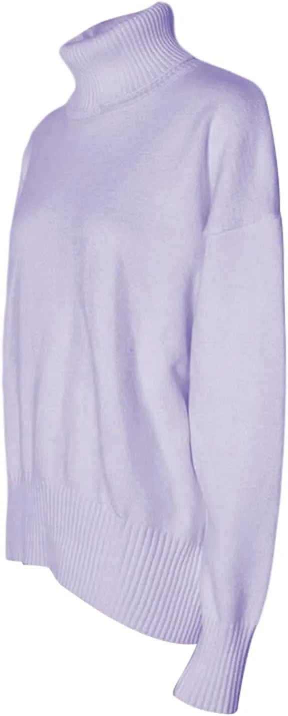 Women 's Turtleneck Knit Sweater Oversized Solid Color Warm Knitwear Long Sleeve Fall Winter Pullover