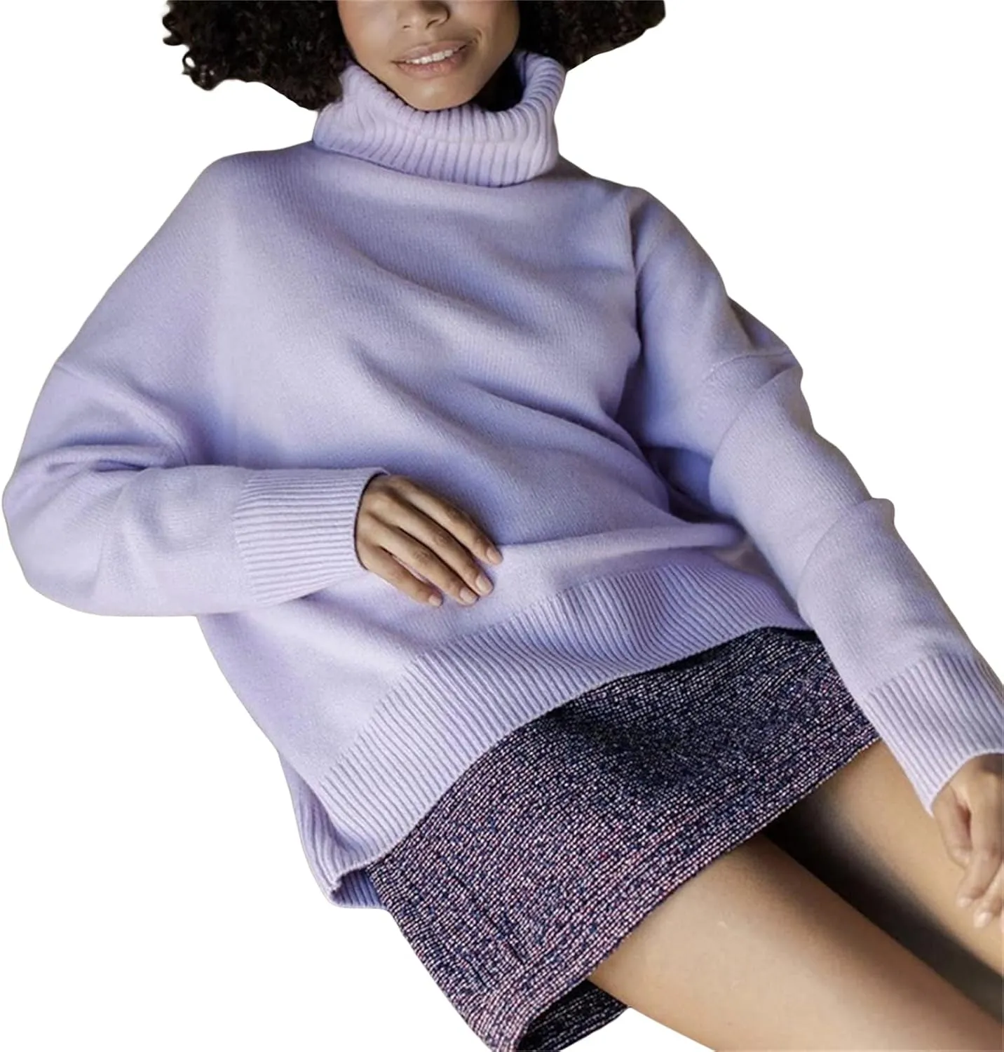 Women 's Turtleneck Knit Sweater Oversized Solid Color Warm Knitwear Long Sleeve Fall Winter Pullover