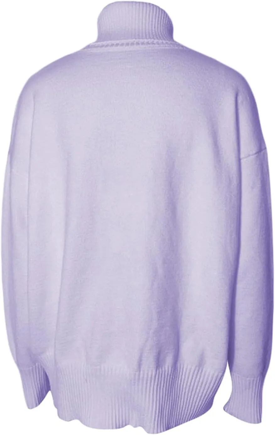 Women 's Turtleneck Knit Sweater Oversized Solid Color Warm Knitwear Long Sleeve Fall Winter Pullover