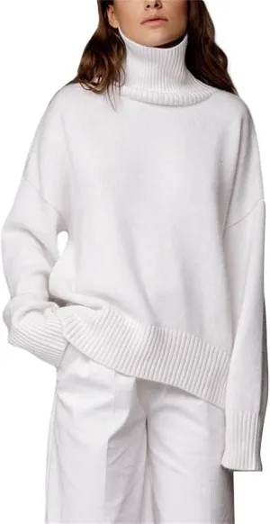 Women 's Turtleneck Knit Sweater Oversized Solid Color Warm Knitwear Long Sleeve Fall Winter Pullover