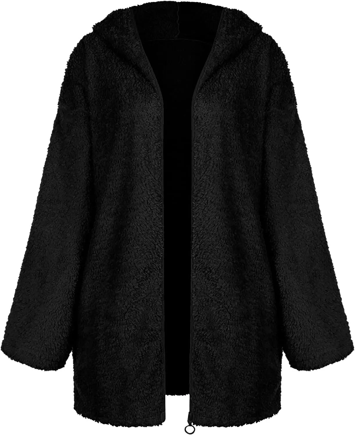 Women Sherpa Jacket Coat Oversized Long Sleeve Zip Up Winter Warm Fuzzy Fleece Open Front Hooded Cardigan Outwear