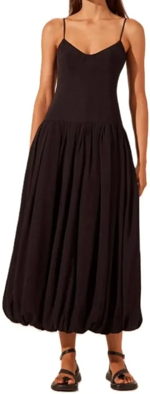 Women Sleeveless Bubble Maxi Dresses Low Waist Spaghetti Strap A Line Long Dress Patchwork Ruffle Pleated Midi Sundress
