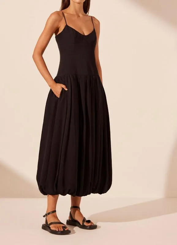 Women Sleeveless Bubble Maxi Dresses Low Waist Spaghetti Strap A Line Long Dress Patchwork Ruffle Pleated Midi Sundress
