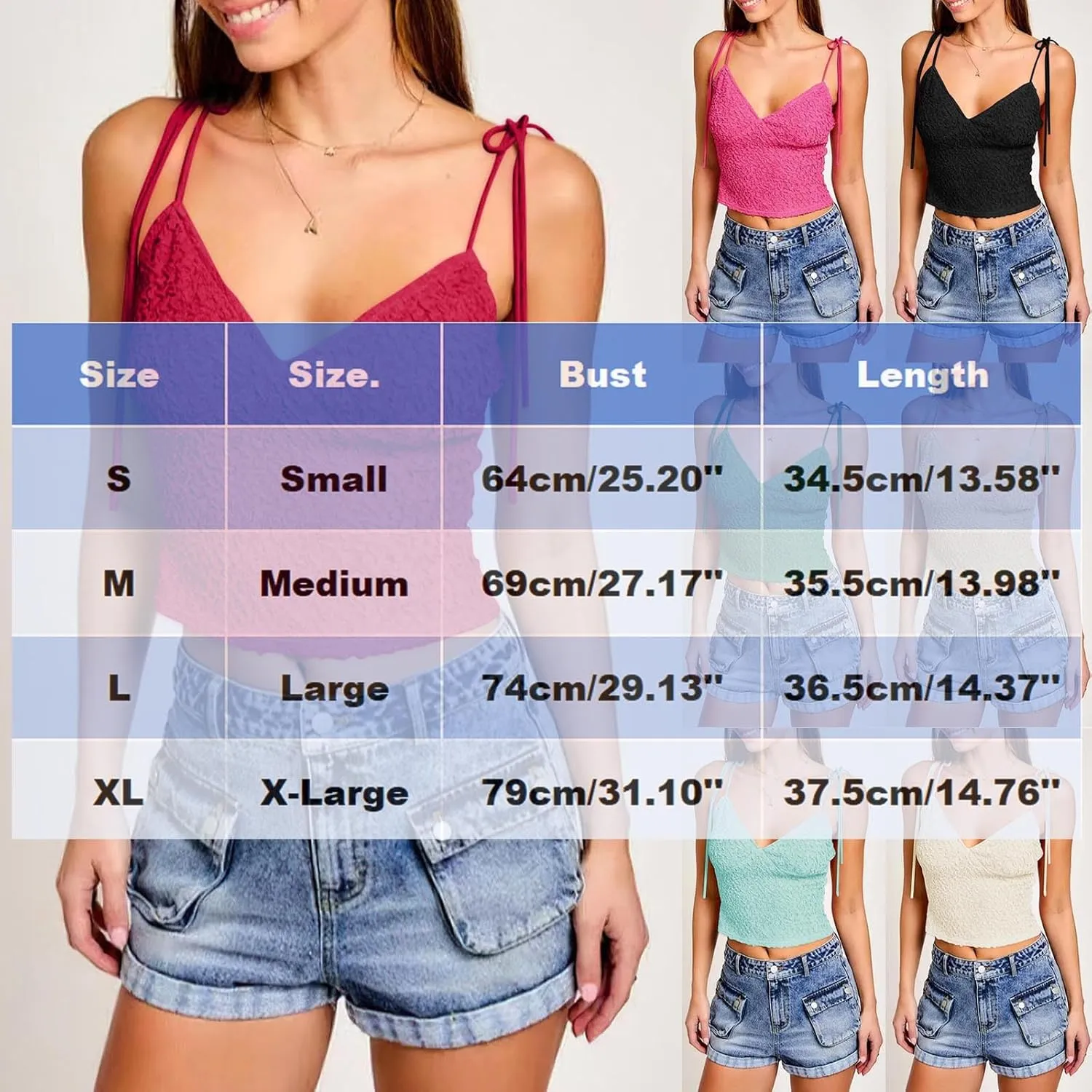 Women Sleeveless Tank Top Deep V Neck Spaghetti Strap Sexy Camisole Textured Ruched Top Fashion Vacation Outfit