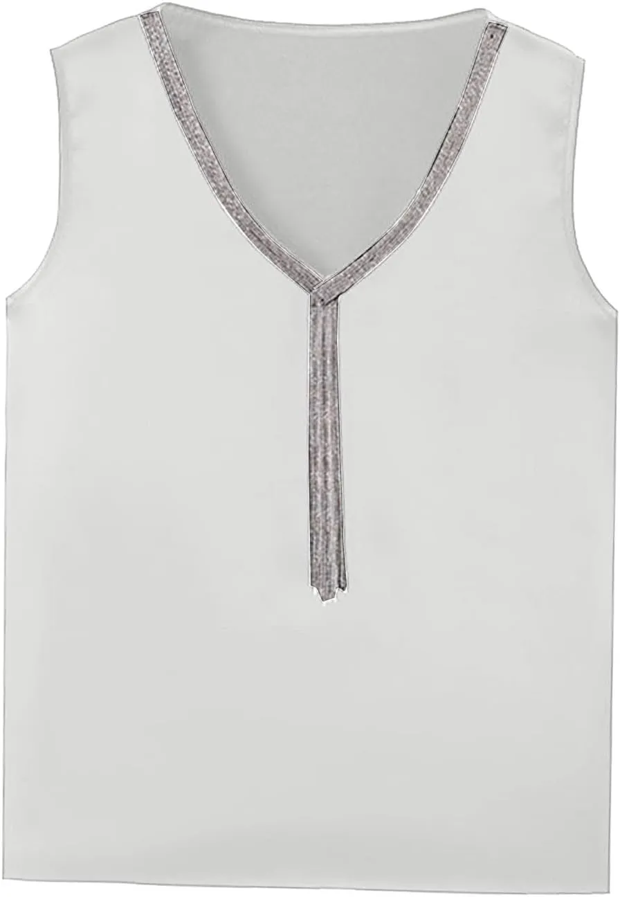 Women Summer Fashion Tops Printed V Neck Sleeveless Shirts Casual Loose Comfortable Camisole Tops Backless Top